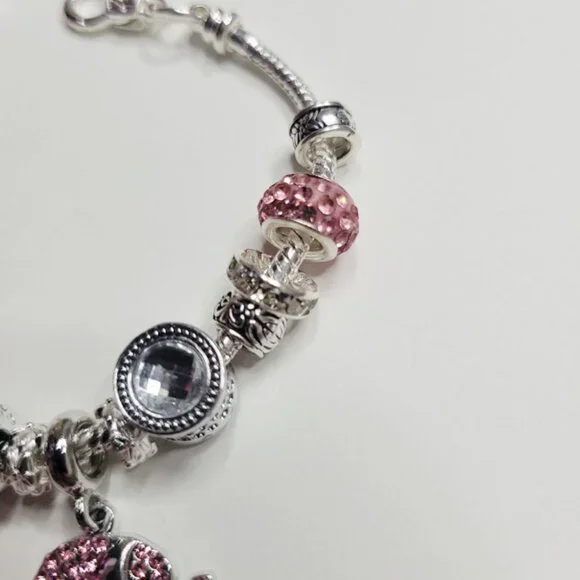 NWT Pandora Style Charm Bracelet Sparkling Pink Elephant Glittering Rhinestones - Picture 4 of 7